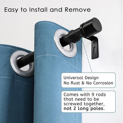 Byondeth Curtain Rods - Adjustable 16 to 144 Inches | 1 Inch Diameter | Black Aluminum Finials
