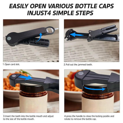 Banyaa 7 in 1 Jar Opener Bottle Opener and Wine Opener for Seniors with Arthritis, Weak Hands, Multi Retractable Magnetic Can Opener, Original Kitchen Lid Opener Tool (Black)