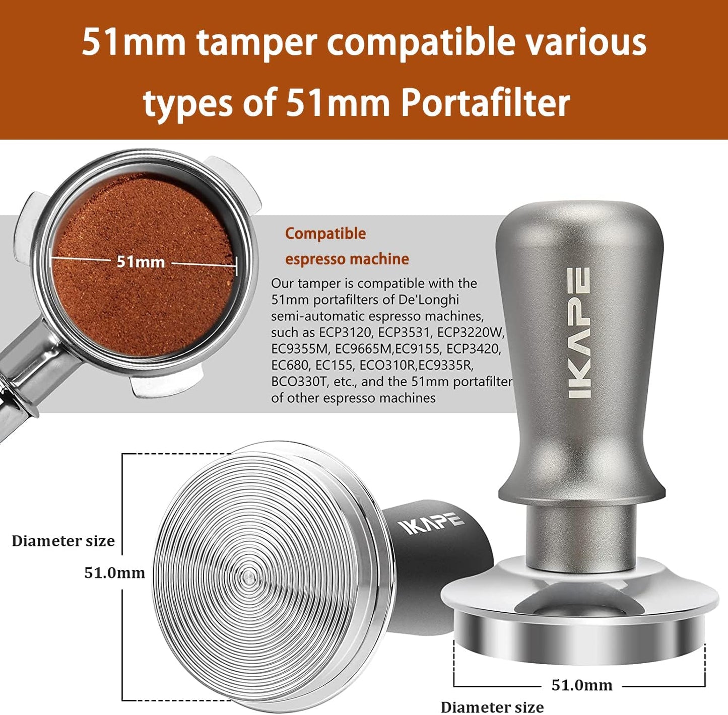 51mm Calibrated Espresso Tamper, Coffee Tamper with Two Calibrated Springs, 100% Food Grade 304 Stainless Steel