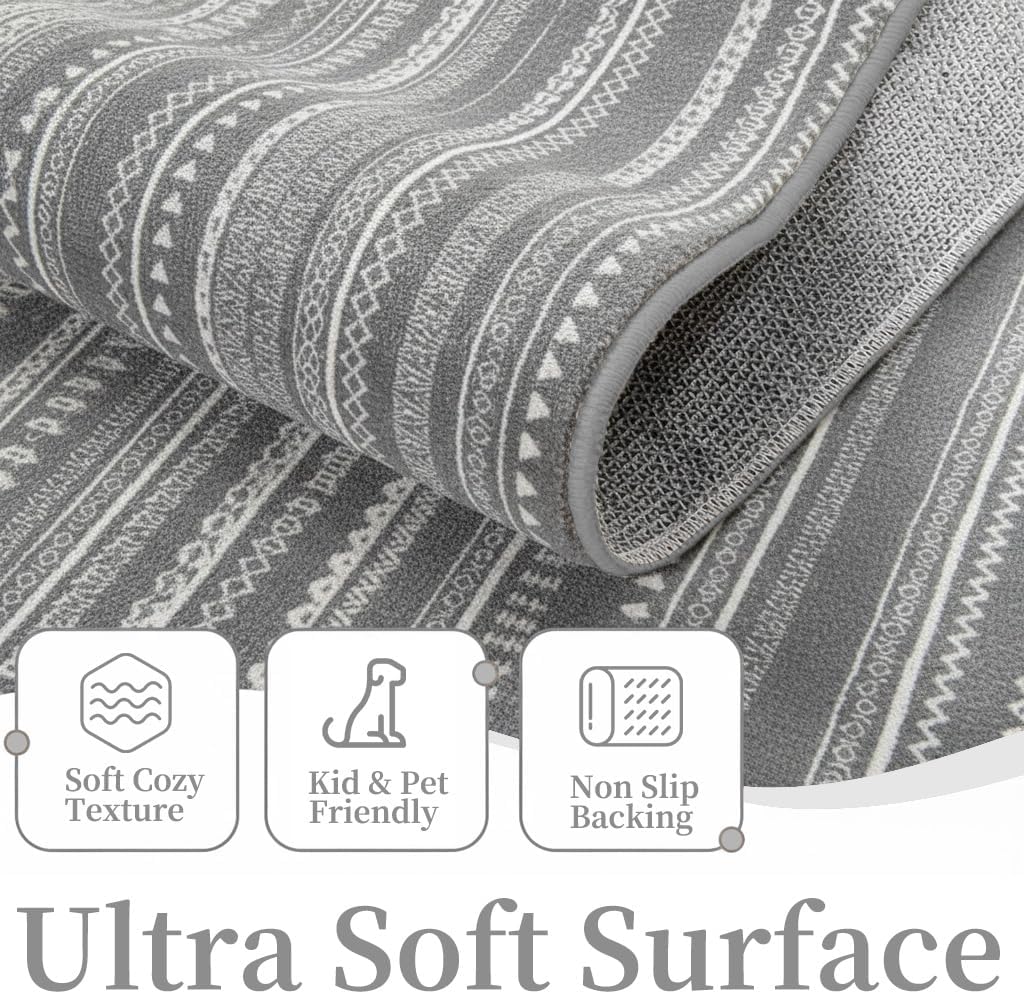 2x8 Enkor Runner Rugs for Hallway, Washable Soft Maroc Non Slip Floor Rugs for Kitchen, Modern Mat for Living Room