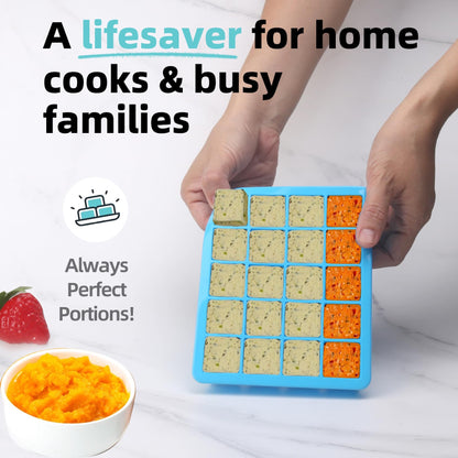 1 Tbsp Silicone Freezer Molds - Perfect for Storing Garlic, Ginger, Pesto, Herbs,Tomato Paste, Lemon Juice,Vegetable Purees,Purees and More - Silicone Food Freezer Tray (2 Pack Blue)