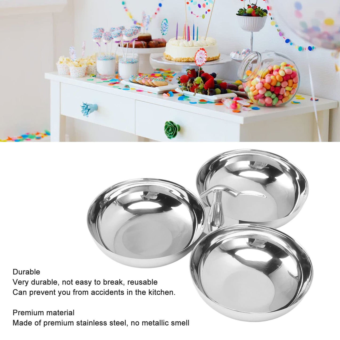 TITA-DONG 304 Stainless Steel Serving Plate, 3 IN 1 Fruit Bowl Snack Plate, Reusable Dessert Plates, Fruit Plate for Fridge, Simple Snack Tray, Portable Serving Tray for Home Kitchen Party(Mg/dL)