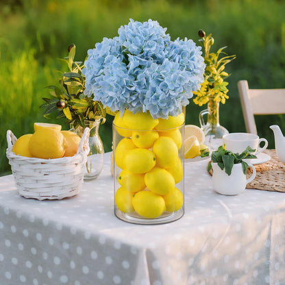 Suncalla 25 Pcs Lemon Vase Filler Decorations Kit, Artificial Lemon Blue Hydrangea Table Centerpiece, Long Stem Floral Decor for Farmhouse Home Kitchen Wedding Spring Summer Decoration