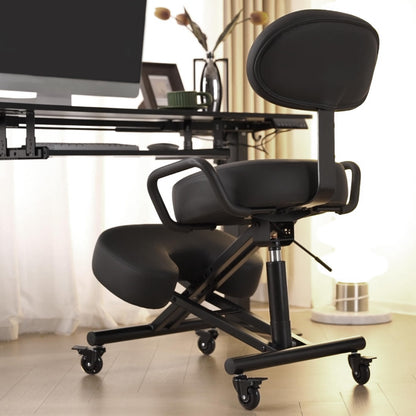 DR.LOMILOMI Ergonomic Kneeling Chair with Backrest, Improve Posture, Thick Cushions, Locking Wheels for Home & Office, AKONI 512B (Black)