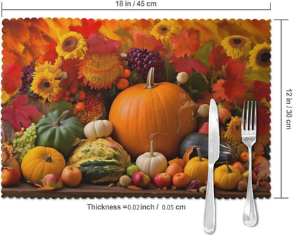 Autumn Fall Pumpkins Placemats Set of 6, Non Slip Heat-Resistant Washable Table Place Mats for Kitchen Dining