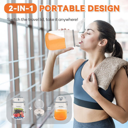 Portable Blender Personal Juicer for Shakes and Smoothies - 20 OZ Electric Protein Shaker Bottle with Insulated Sleeve, Travel Lid, USB-C Rechargeable - Mini Small Blender Cup for Kitchen, Office, Gym