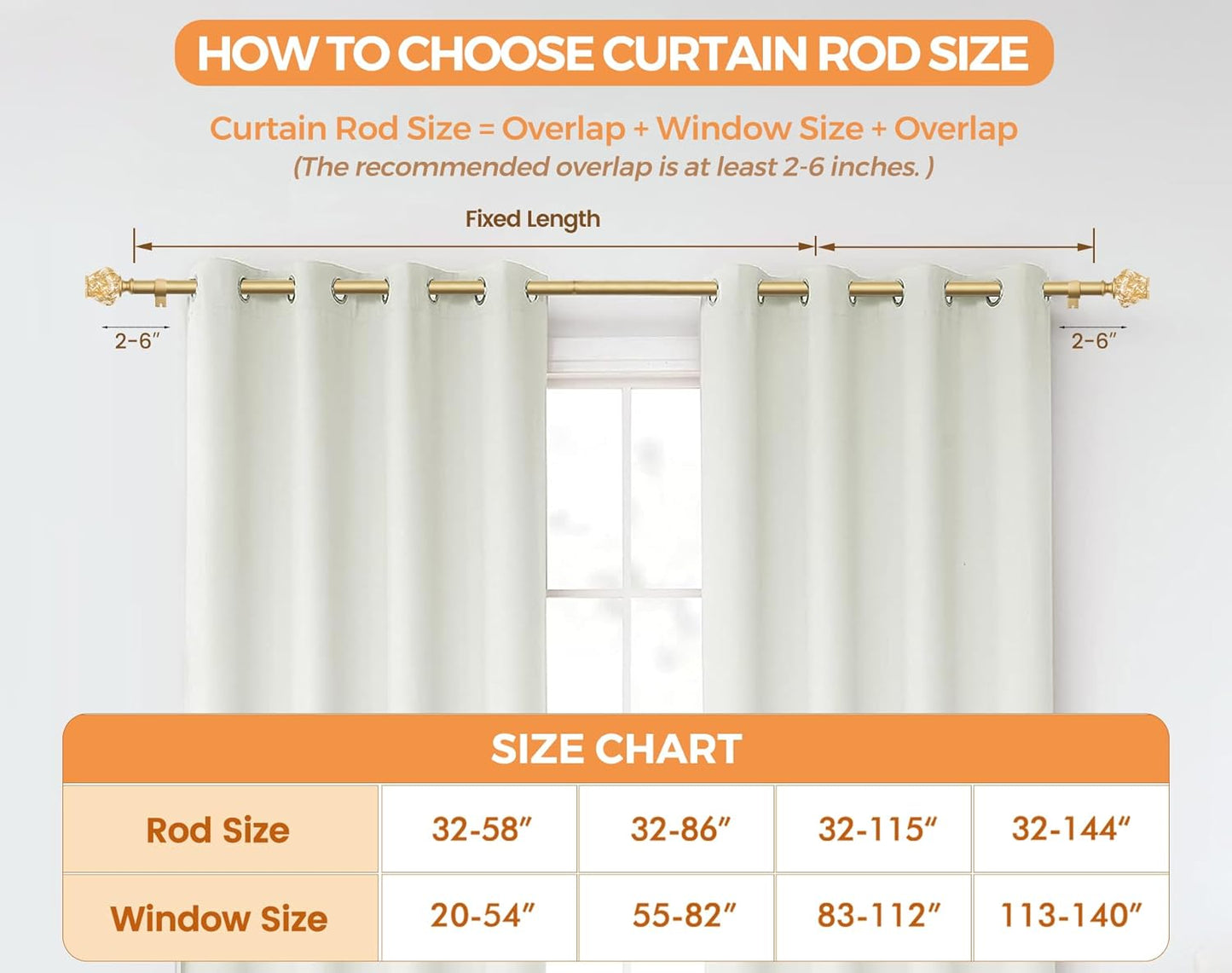 HOTOZON Heavy Duty Curtain Rod Gold, 32 to 58 Inch Decorative Single Drapery Rod with Exquisite Twisted Finials