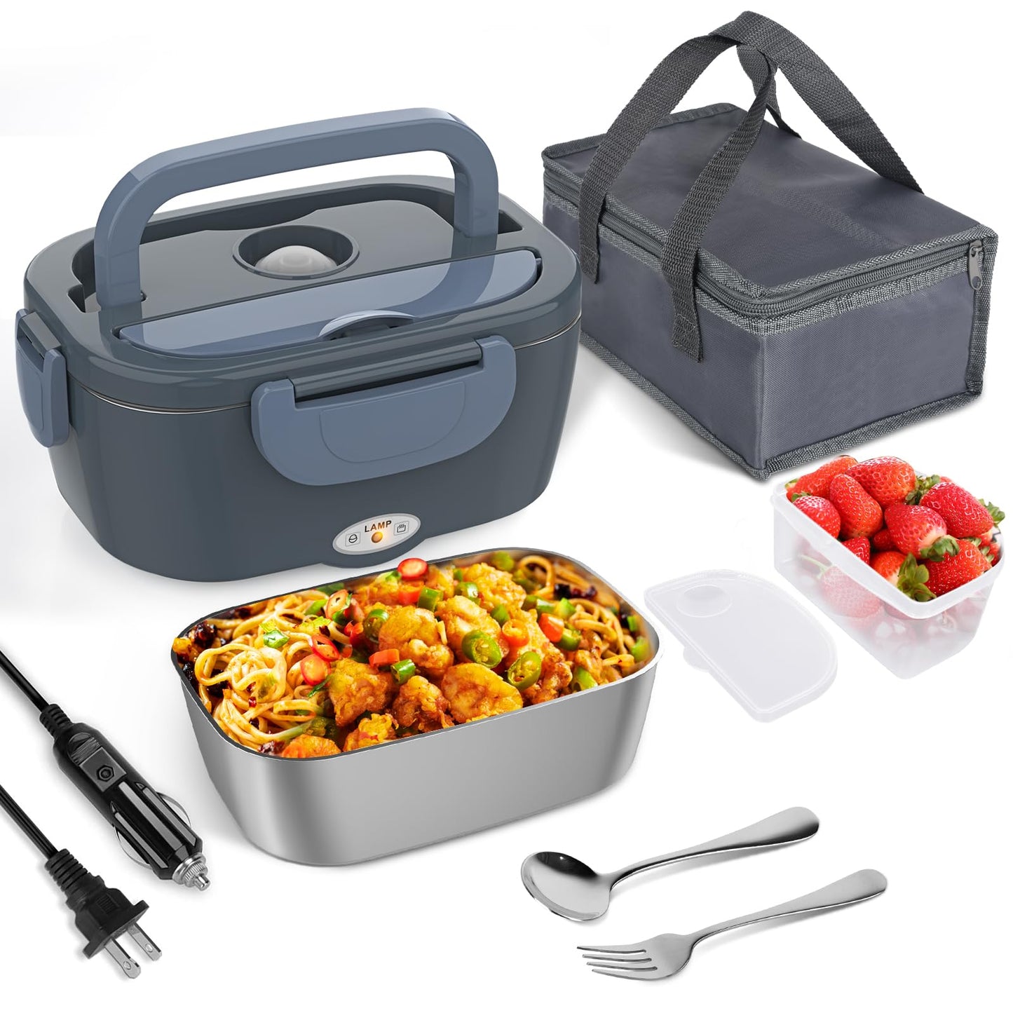 Electric Lunch Box for Adults, Portable Heated Lunch Box Food Warmer 80W Fast Heating Lunchbox 12/24/110/220V, 1.5L Lonchera Eléctrica Portátil Food Heater for Car/Truck Christmas White Elephant Gifts