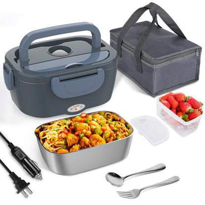 Electric Lunch Box for Adults, Portable Heated Lunch Box Food Warmer 80W Fast Heating Lunchbox 12/24/110/220V, 1.5L Lonchera Eléctrica Portátil Food Heater for Car/Truck Christmas White Elephant Gifts
