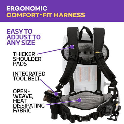 ProTeam ProVac FS 6 Commercial Backpack Vacuum with Power Nozzle Tool Kit, 6 Quart, Gray