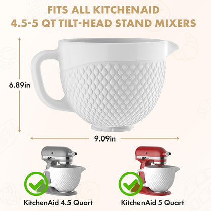 Ceramic Mixer Bowl For KitchenAid all 4.5-5 Quart Tilt-Head Stand Mixers, 5 qt Mixing Bowl For Kitchen Aid Accessories and Attachments with Handle
