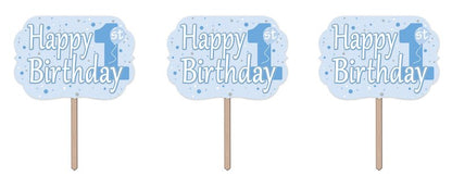 Beistle 3 Piece Happy 1st Birthday Yard Signs With Wooden Stakes - Durable Cardstock - Outdoor Lawn Party Decorations and Supplies