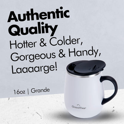 GRANDTIES Insulated Coffee Mug with Handle, 16 oz Sliding Lid for Splash-Proof Thermal Tumbler, Double Walled Vacuum