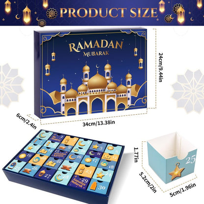MOVINPE Ramdan Calendar with Drawers 2026 Ramadan Gifts for Kids, 30 Pre-Assembled Empty Boxes Eid Mubarak Coutdown Calendar Fillable Islamic Art Gift Box, Ramadan Party Supplies (Blue)