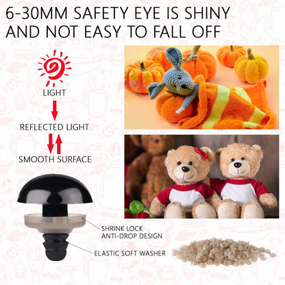 408Pcs Safety Eyes for Crochet 6-30mm Plastic Colorful Safety Eyes for Amigurumi with Washers Black Stuffed Animal Eyes for Craft Teddy Bear
