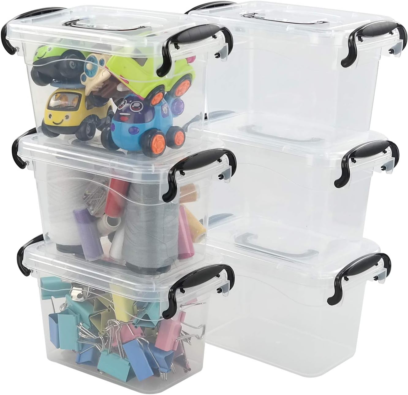 Idotry Mini Plastic Storage Latch Box (6-Pack), 1.5 L Clear Plastic Mini Latch Box