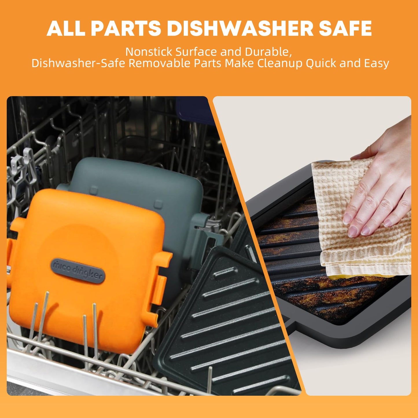 Mico Dingker Microwave Toastie Sandwich Maker, Snack Maker & Panini Press, Removable Non-Stick Plates, Silicone Microwavable Cookware, Heatwave Technology, Orange