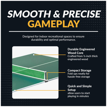 Hathaway 9 ft Quick Set Table Tennis Conversion Top – Regulation Sized, Foldable, Durable Engineered Surface, Protection Pads – Indoor Ping Pong Table Topper for Pool Table w/Net & Posts – Green