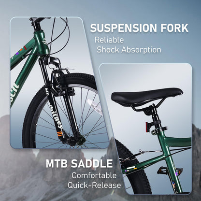 vollsch 24 Inch Kids Mountain Bike for 9-15 Years Old Boys Girls Teens 6-Speed Child MTB Bicycle with Front Suspension Fork, Dark Green