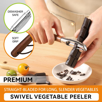 Vegetable Peeler Set, 2-Pack Potato Peelers (Straight + Y Peeler), Swivel Blades, Sharp Stainless Steel, Walnut Wood Handle, Fruit & Veggie Peeler for Kitchen