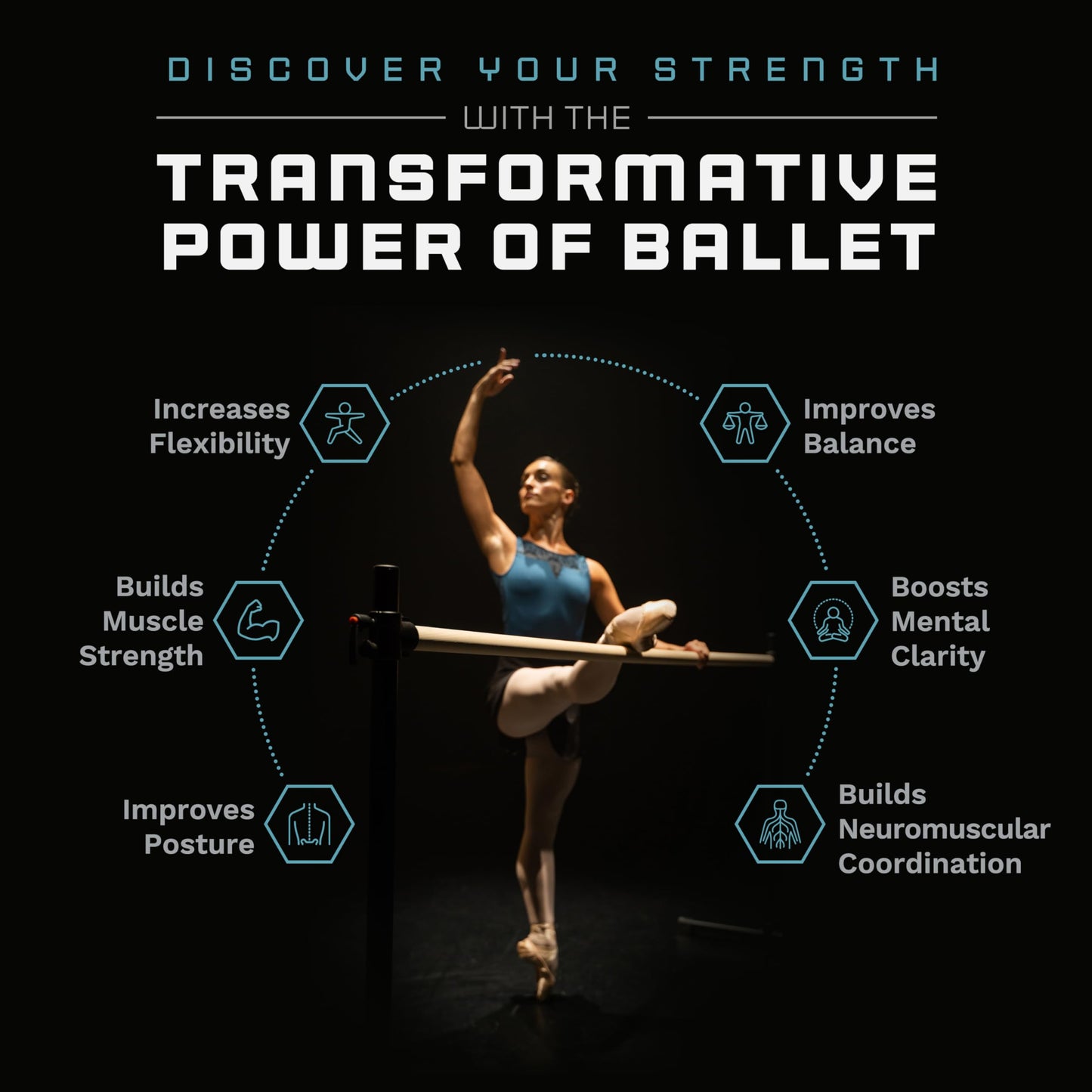VITA Barre Portable Freestanding Double Ballet Barre, Professional, 6 Ft Bars, Black, Wood | Adjustable Height, Made in USA, Home or Gym Exercise Equipment for Kids & Adults | Dance, Fitness, Pilates