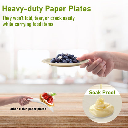 Uniecocus Small Paper Plates 6 inch, 200 Pack Disposable Plates, Eco Friendly Compostable Biodegradable Plates, Dessert Plates for Cake, Brown