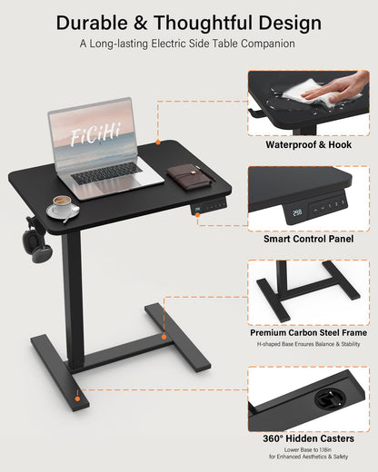 FiCiHi Electric Standing Desk with Wheels – Adjustable Height Mobile Sit-Stand Laptop Table, Portable Rolling Small Computer Workstation for Home Office & Bedside Use (28"x16", Black)