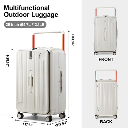 Hanke Multifunctional 26 Inch Checked Luggage Hard Shell Suitcases with Wheels Travel Trunk Style Luggage Large Rolling Suitcase for Women Men(Ivory White)