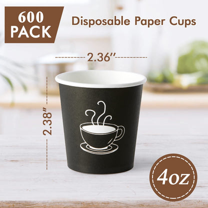 TV TOPVALUE 600 Pack 4 oz Paper Cups, Small Disposable Coffee Cups, Paper Espresso Cups, Hot/Cold Drinking Cups for Party, Picnic, Travel and Events