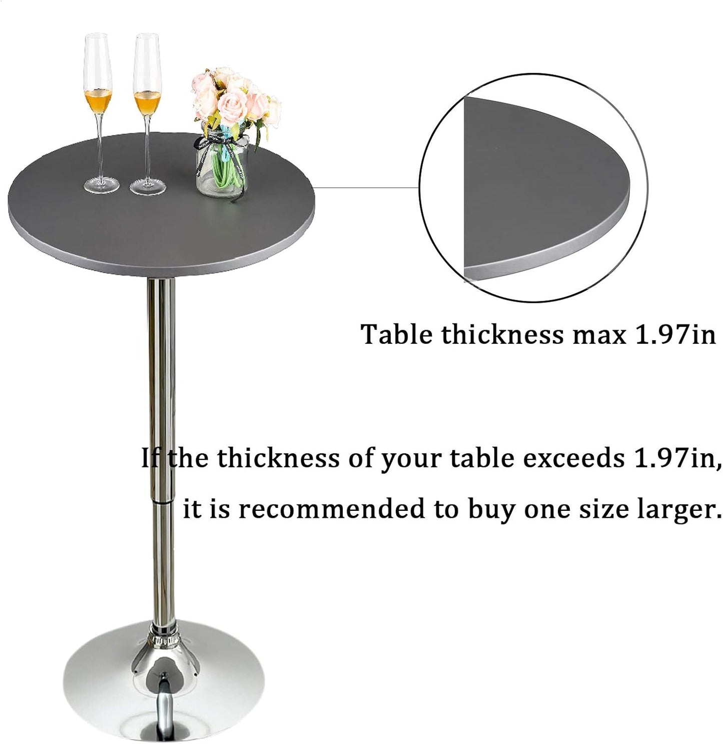 24 Inch JISEN Cocktail Waterproof Round Table Topper Cap Polyester Fitted Stretchable Tablecloth Cover D-Black