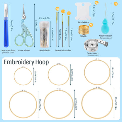ZXIIXZ 72 Pcs Cross Stitch Supplies, Embroidery Kit for Beginners with Cross Stitch Hoops Needles Embroidery Scissors Floss Bobbins Seam Ripper for Adults, Embroidery Tools DIY Supplies