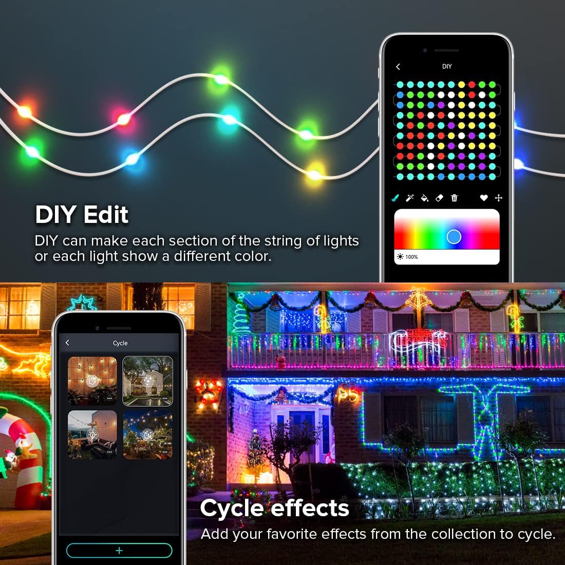 WS2812B 6.5FT IP65 Smart Fairy String Lights RGB IC IC USB Bluetooth Twinkle with Timer and Remote, Music Sync Funny