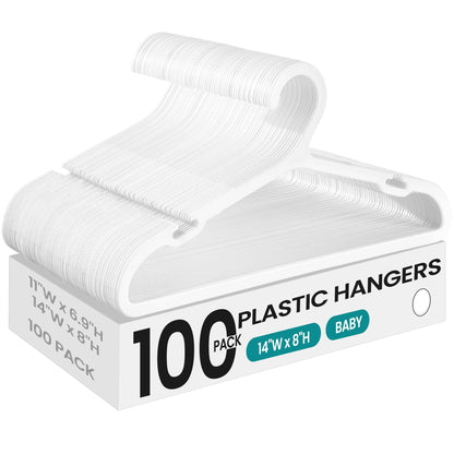 SONGMICS Kids Hangers 100 Pack, Plastic Baby Hangers for Closet, 14 x 7 Inches, for Children Aged 7-12 Years, Space-Saving, Non-Slip, Cloud White UCRP190W01