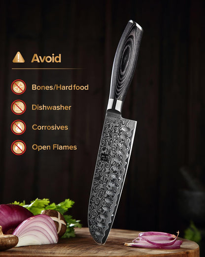XINZUO Kitchen Knife Block Set,7-Piece Damascus Cooking Knife Set with Kitchen Shears for Professional Chefs and Home Cooking,Pakkawood Handle, Gift Box