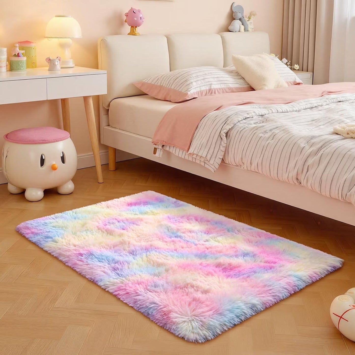 2ft 3ft junovo Washable, Non-Slip Area Rug, Soft Rainbow Area Rug for Girl's Room, Children's Play mat, Baby Girl