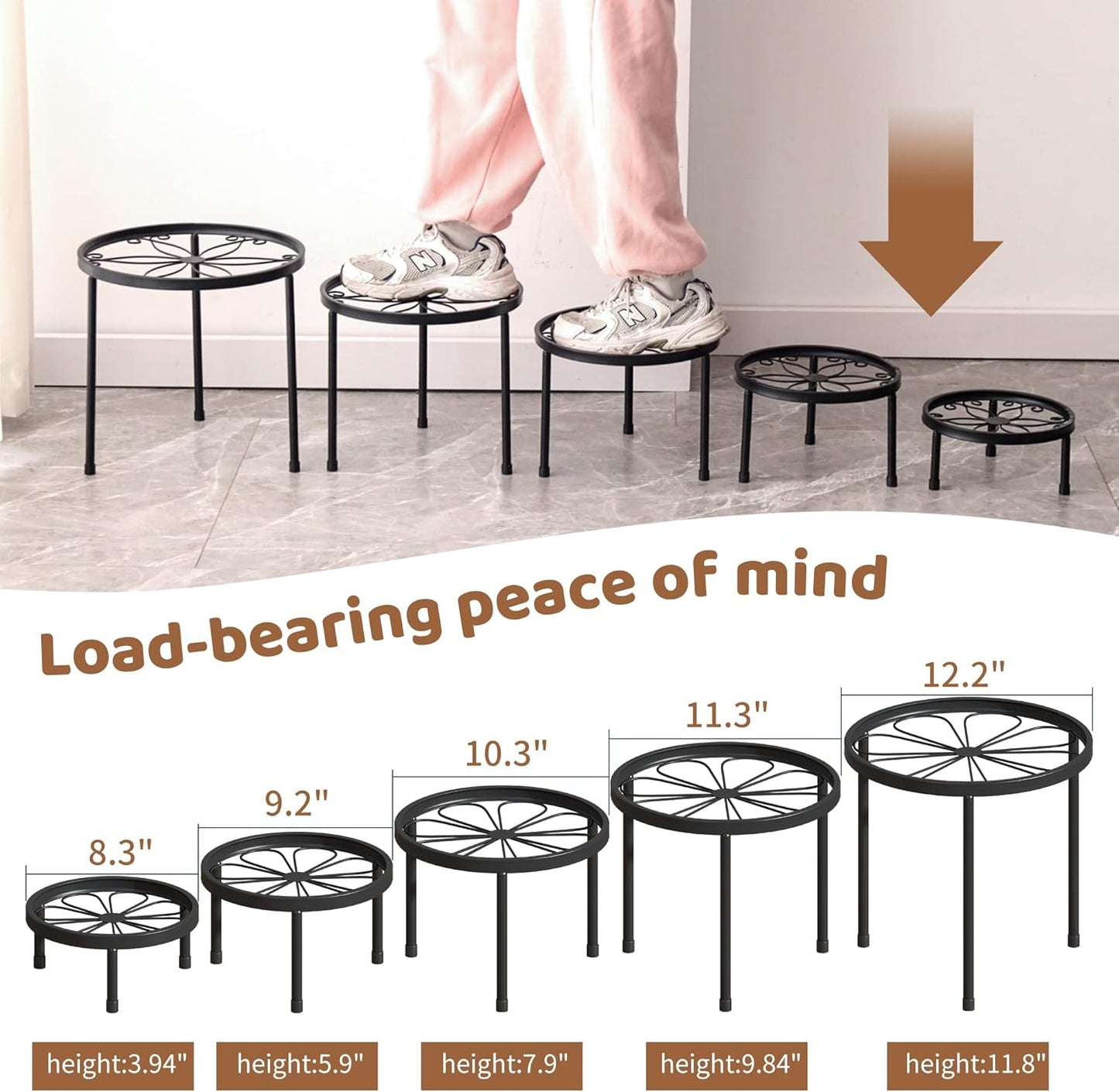 5 Pack Metal Plant Stand Indoor Outdoor Heavy Duty Plant Stands Anti-Rust Iron Flower Pot Stands,Flower Pot Stand Plant