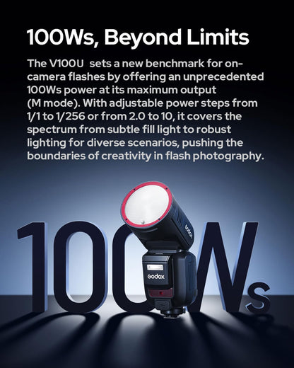 Godox V100C U Round Head Flash for Canon – 100Ws TTL Speedlite with 2.4G Wireless, Global Shutter Sync 1/8000s, Touchscreen, Built-in Li-ion Battery, Diffuser Dome Accessories Kit (V100-C US Version)