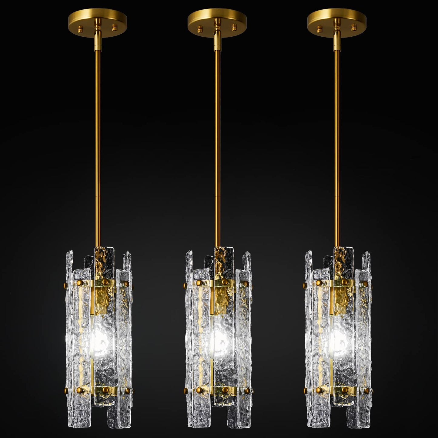 LIANGMH Modern Crystal Pendant Lighting Gold Pendant Lights Mini Glass Chandeliers, Adjustable Pendant Light Fixture for Kitchen Island Bedroom Living Room Dining Room Corridor(3Pack)