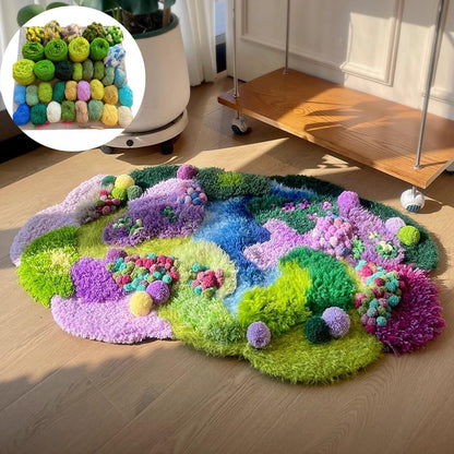 Latch Hook Rug Kit DIY Crochet Carpet for Adults Kids Beginners, Moss Garden Pre-Printed Canvas Yarn Rug Hooking Kits, Creative Craft Home Decor Ideal for Learning Rug Making