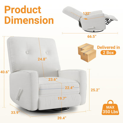 IDEALHOUSE Recliner Chair, 360° Swivel Rocking Glider Chair for Adults with Adjustable Backrest & Footrest, Cozy Linen Upholstered Armchair for Living Rooms, Bedrooms, Apartments, Beige