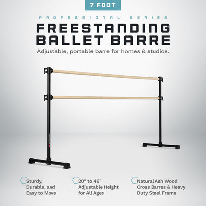 VITA Barre Portable Freestanding Double Ballet Barre, Professional, 7 Ft Bars, Black, Wood | Adjustable Height, Made in USA, Home or Gym Exercise Equipment for Kids & Adults | Dance, Fitness, Pilates