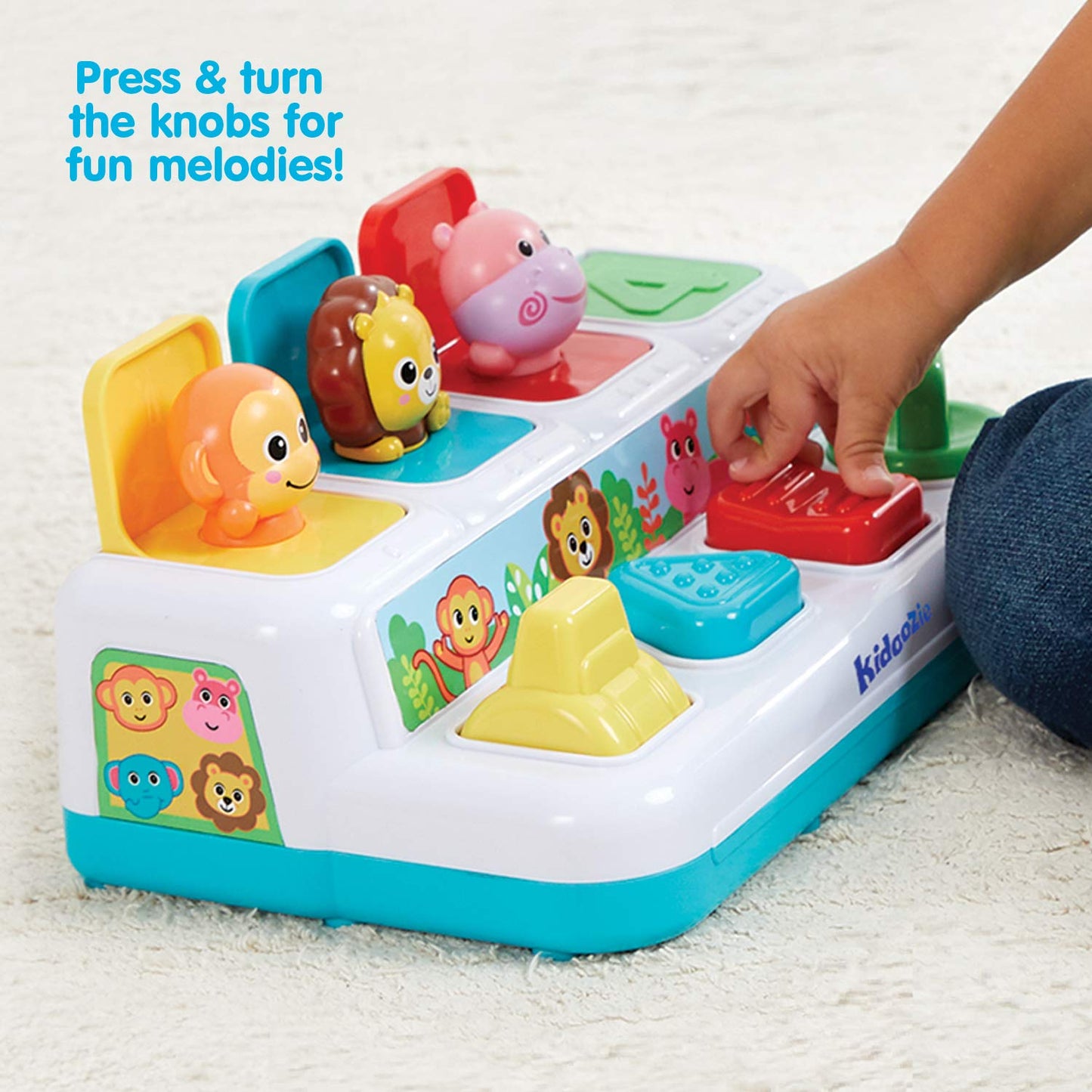 Kidoozie Pop ‘n Play Animal Friends, Pop Up Activity Toy for Learning Colors, Numbers, Animal Names and Sounds; Suitable for Toddlers Ages 12 Months and Older, Small