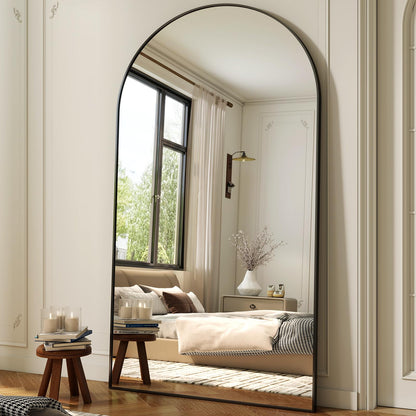 XRAMFY 86"x40" Arched Full Length Mirror Floor Mirrors with Aluminum Alloy Frame Free-Standing Wall Mounted Floor Mirrors or Large Dressing Mirror, Black Mirror Full Length