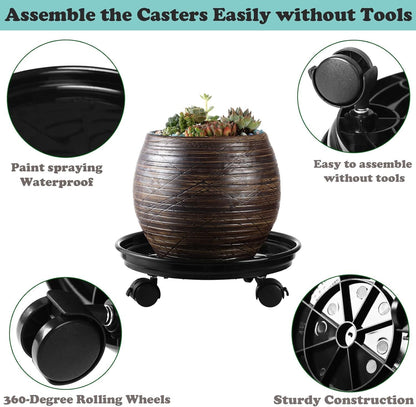 5 Packs 11.8" Plant Caddy With Wheels Plastic Rolling Stands Heavy-Duty Dolly With Casters Indoor Outdoor Wheeled
