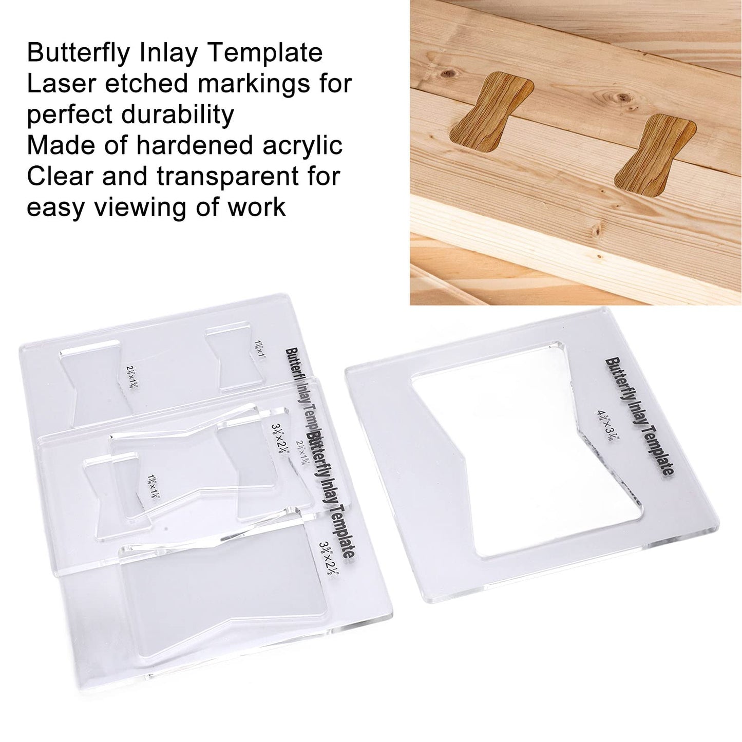 3Pcs Different Butterfly Inlay Template Kit,Dimension Reference Figure 2, Acrylic Bowtie Router Jig Templates for Woodworking, Furniture Repair & Reinforcement with Transparent Scale Markers