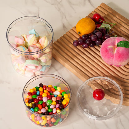 2 Pack Candy Jars with Lids - 47 & 30 OZ Clear Plastic Cookie Storage Containers Airtight Apothecary Canisters for Kitchen Home Decorative Pantry Office Party Organize Sugar Tea Coffee Snacks