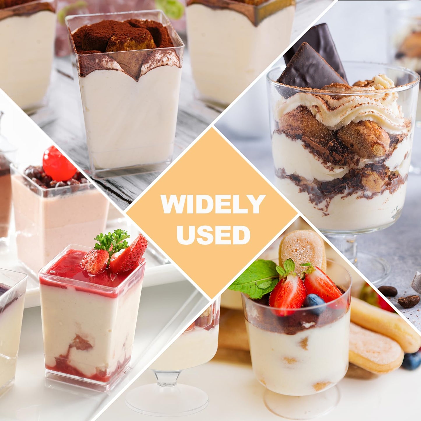 320-Pack Dessert Cups with Spoons 5 oz Mini Plastic Dessert Cups for Party Yogurt Parfait Jello Fruit Appetizer Cocktail Small Clear Reusable Square and Round Goblet-Shaped Dessert Bowls Shot Glasses