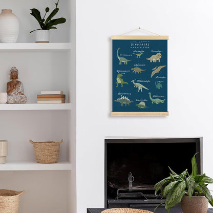 12x16 Inches BCUANGD Dinosaur Dino Wall Decor - Dark Blue Baby Toddler Boys Room Wall Art Poster Hanger with Wood