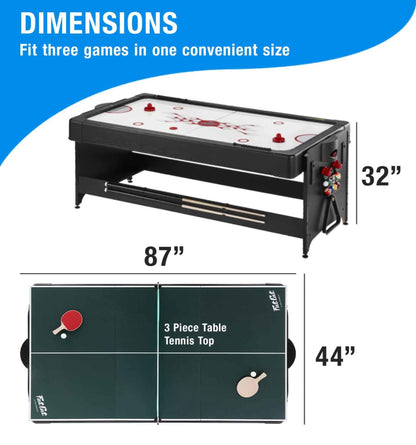 Fat Cat Original 3-in-1 Green 7' Pockey Multi-Game Table - Air Hockey, Billiards and Table Tennis - Blue