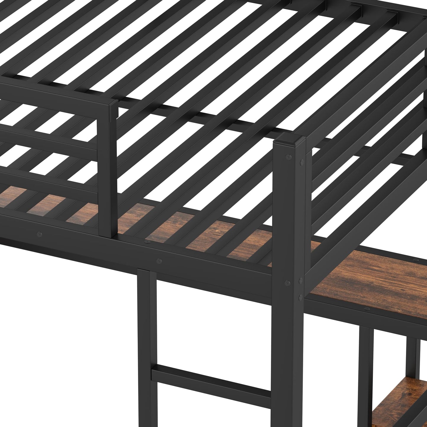 Bellemave Queen Size Loft Bed with Desk and Storage Shelves, Queen Loft Bed with Wardrobe and Hanging Rod, Game Loft Beds with Guardrail, Heavy Duty Loft Beds for Adults, Teens, Black Woodgrain